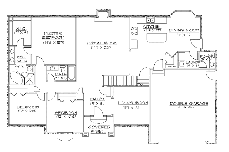 Dream House Plan - Floor Plan - Main Floor for Ranch House Plan #945-17 - 3 bed, 2.5 bath