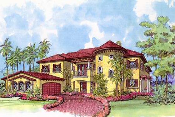 Exterior - Front Elevation for Mediterranean House Plan #420-154 - 5 bed, 5.5 bath