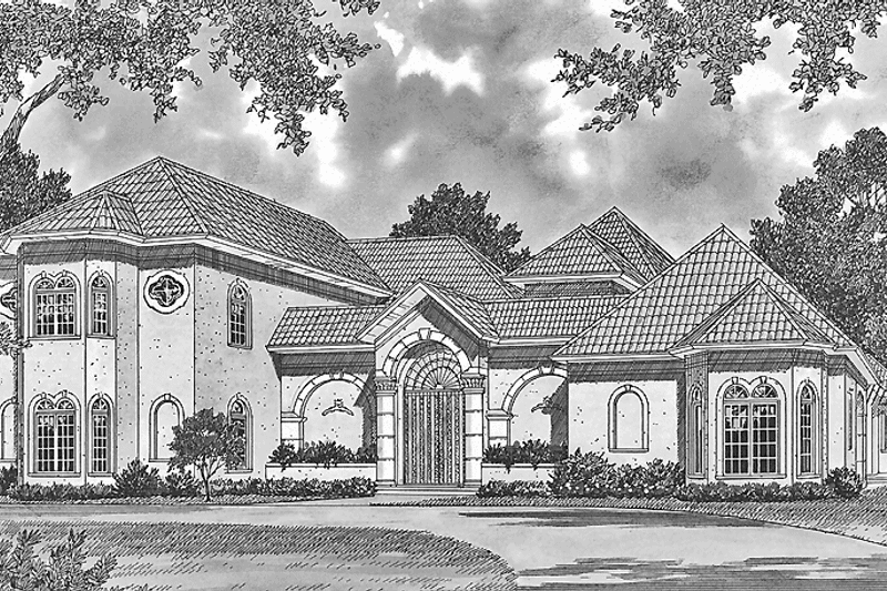 Home Plan - Exterior - Front Elevation 3 for Mediterranean House Plan #453-323 - 4 bed, 4.5 bath