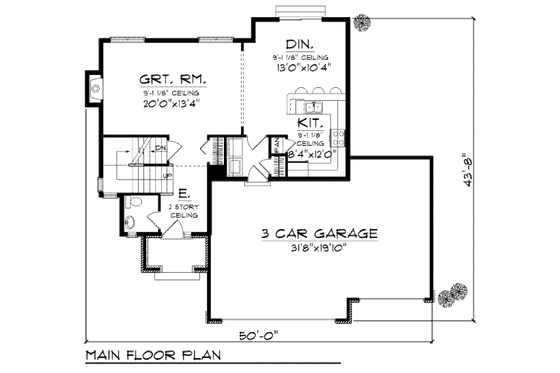 Floor Plan - Main Floor for European House Plan #70-974 - 3 bed, 2.5 bath