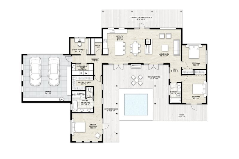 House Blueprint - Floor Plan - Main Floor for Farmhouse House Plan #924-18 - 3 bed, 2 bath