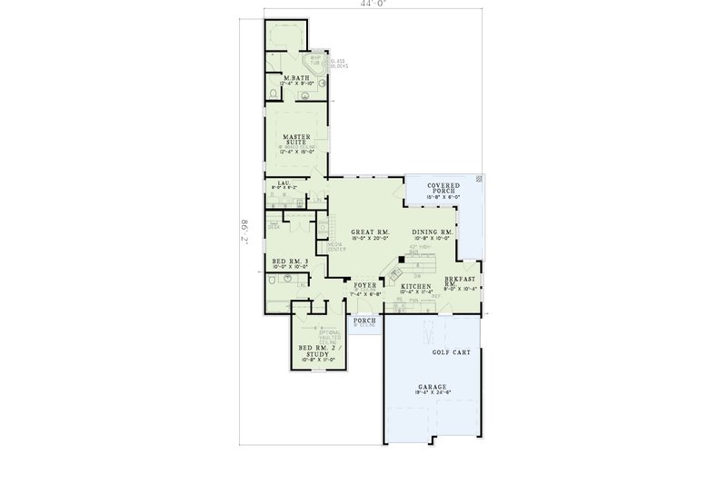 Home Plan - Floor Plan - Main Floor for Ranch House Plan #17-2647 - 3 bed, 2 bath