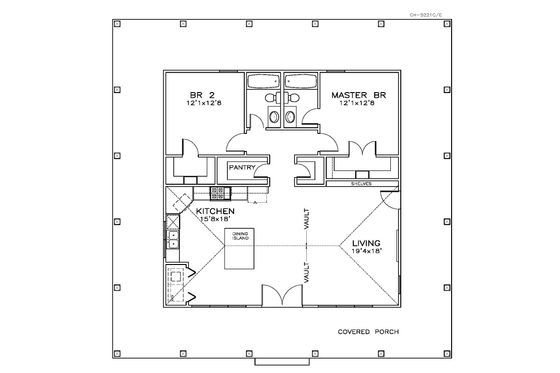Floor Plan - Main Floor for Southern House Plan #8-140 - 2 bed, 2 bath