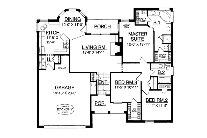 Dream House Plan - Floor Plan - Main Floor for Traditional House Plan #40-497 - 3 bed, 2 bath