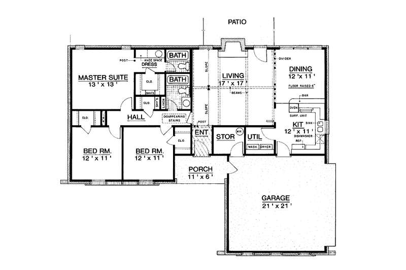 Dream House Plan - Floor Plan - Main Floor for Ranch House Plan #45-430 - 3 bed, 2 bath