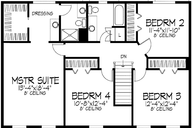 House Blueprint - Floor Plan - Upper Floor for Colonial House Plan #51-864 - 4 bed, 2.5 bath