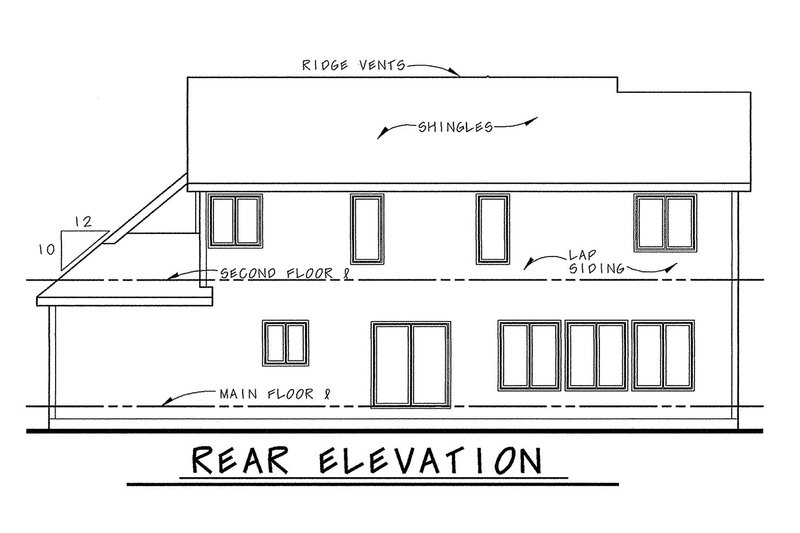 House Blueprint - Exterior - Rear Elevation for Craftsman House Plan #20-2084 - 3 bed, 2.5 bath