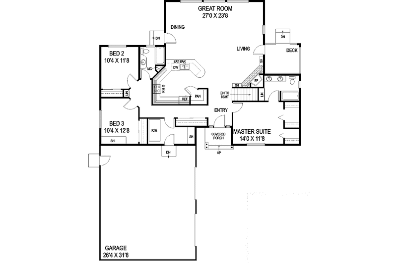 Home Plan - Floor Plan - Main Floor for Contemporary House Plan #60-728 - 3 bed, 3 bath