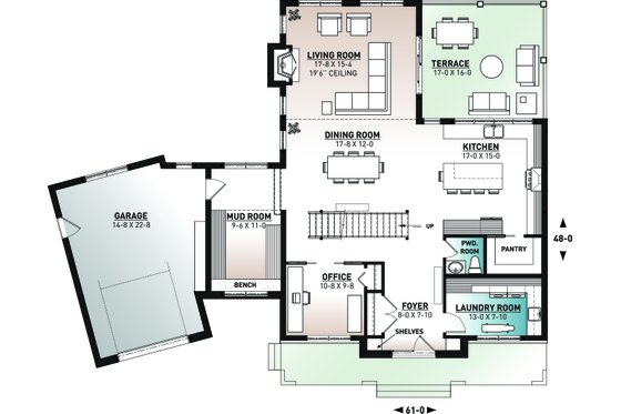 Floor Plan - Main Floor for Farmhouse House Plan #23-2742 - 3 bed, 2.5 bath