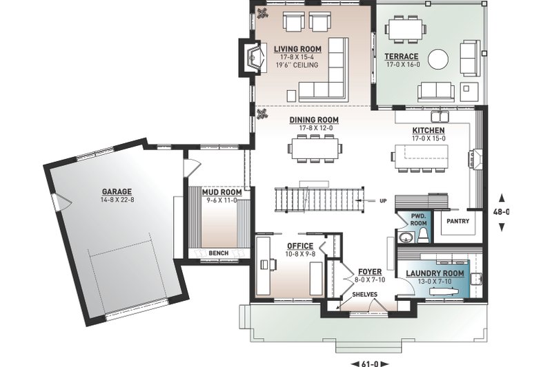 Home Plan - Floor Plan - Main Floor for Farmhouse House Plan #23-2742 - 3 bed, 2.5 bath