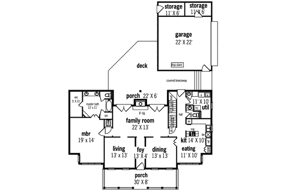 Floor Plan - Main Floor for Southern House Plan #45-229 - 4 bed, 4 bath