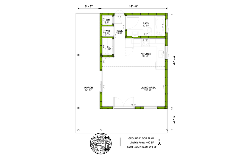 House Blueprint - Floor Plan - Main Floor for Mediterranean House Plan #1106-38, 1 bath