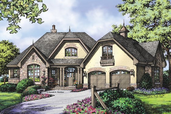 Exterior - Front Elevation 3 for European House Plan #929-950 - 3 bed, 2.5 bath
