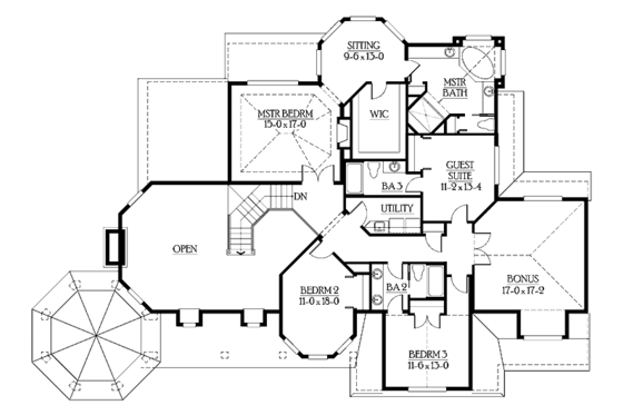 Floor Plan - Upper Floor for Craftsman House Plan #132-238 - 4 bed, 3.5 bath