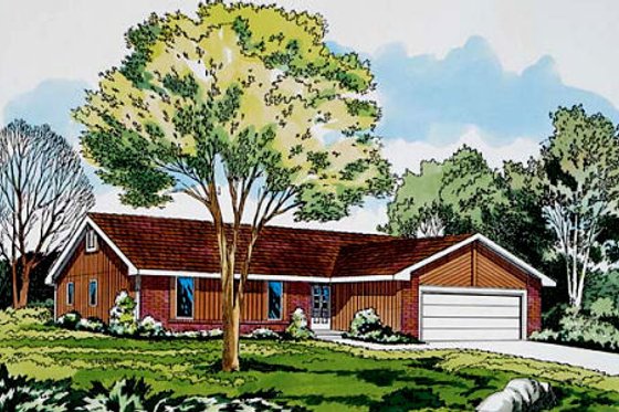 Exterior - Front Elevation for Ranch House Plan #312-260 - 3 bed, 2 bath
