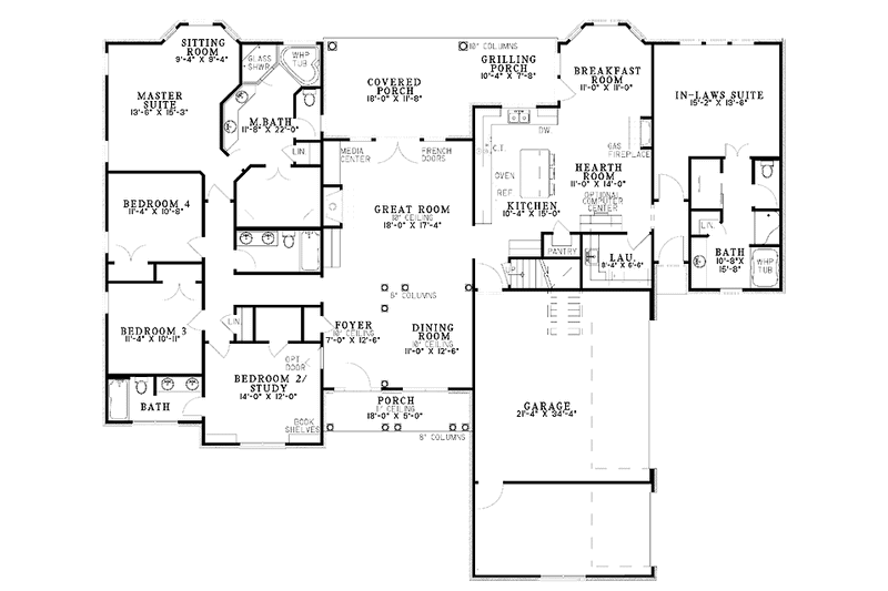 Home Plan - Floor Plan - Main Floor for Colonial House Plan #17-2847 - 5 bed, 4 bath