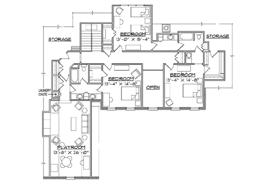 Floor Plan - Upper Floor for Traditional House Plan #1054-15 - 5 bed, 4.5 bath