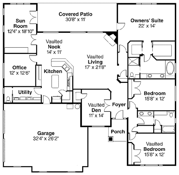 Architectural House Design - Ranch Floor Plan - Main Floor Plan #124-834