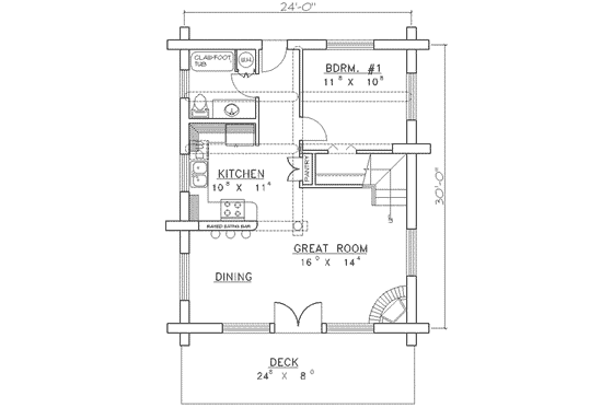 Floor Plan - Main Floor for Log House Plan #117-124 - 1 bed, 1 bath