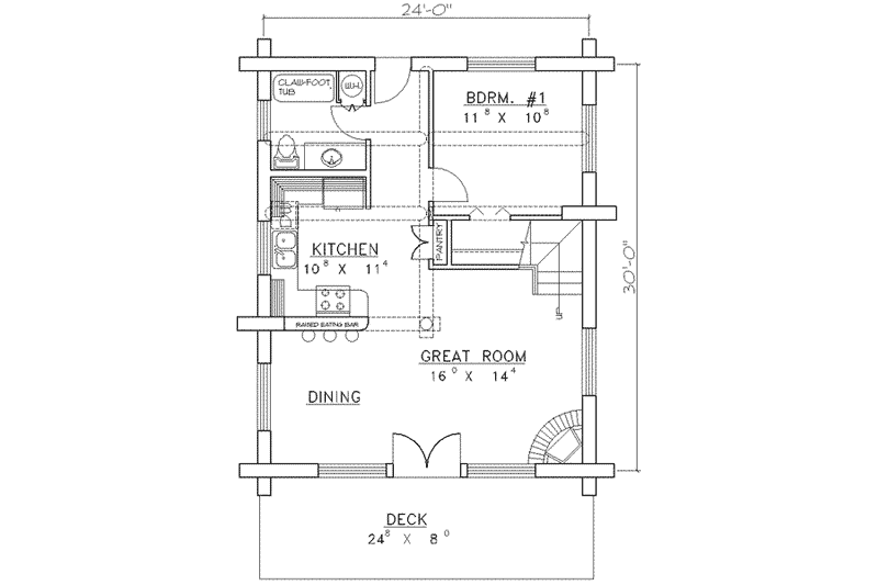 Home Plan - Floor Plan - Main Floor for Log House Plan #117-124 - 1 bed, 1 bath