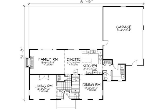 Floor Plan - Main Floor for Colonial House Plan #51-340 - 4 bed, 2.5 bath