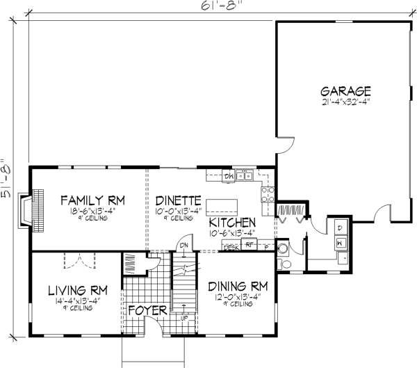 Floor Plan - Main Floor for Colonial House Plan #51-340 - 4 bed, 2.5 bath