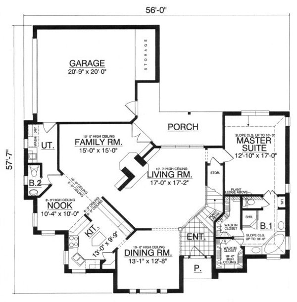 Floor Plan - Main Floor for European House Plan #40-387 - 3 bed, 2.5 bath