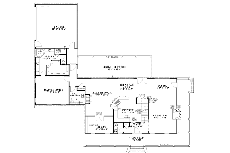Home Plan - Floor Plan - Main Floor for Country House Plan #17-3104 - 3 bed, 2.5 bath