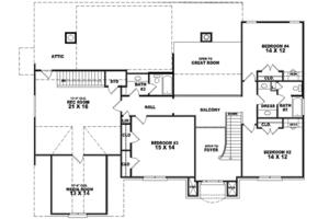 Floor Plan - Upper Floor for Traditional House Plan #81-565 - 4 bed, 3.5 bath