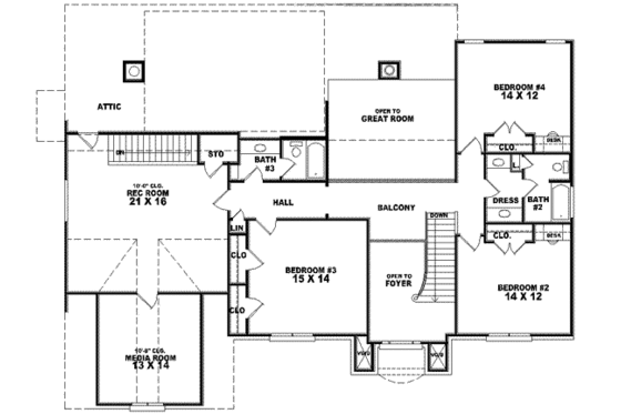 Floor Plan - Upper Floor for Traditional House Plan #81-565 - 4 bed, 3.5 bath