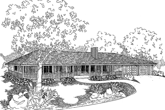 Exterior - Front Elevation 3 for Ranch House Plan #60-1005 - 4 bed, 4.5 bath