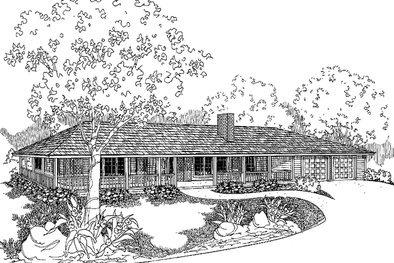 House Blueprint - Exterior - Front Elevation 3 for Ranch House Plan #60-1005 - 4 bed, 4.5 bath