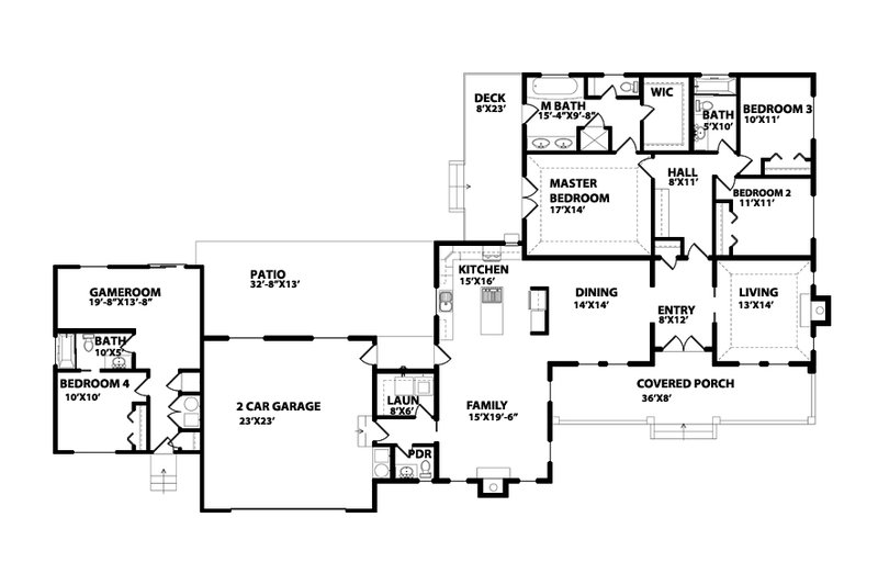 Architectural House Design - Floor Plan - Main Floor for Ranch House Plan #515-14 - 4 bed, 3.5 bath