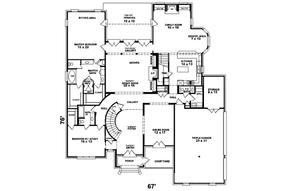 Floor Plan - Main Floor for European House Plan #81-642 - 4 bed, 4 bath