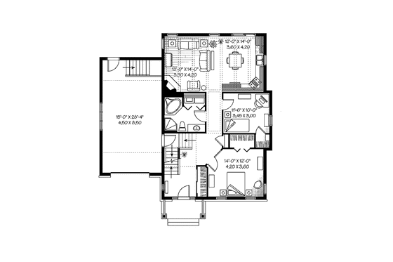 Floor Plan - Main Floor for Ranch House Plan #23-2434 - 2 bed, 1 bath