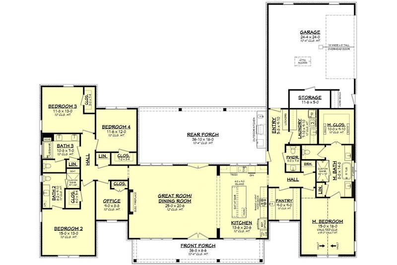 Architectural House Design - Floor Plan - Main Floor for Farmhouse House Plan #430-420 - 4 bed, 3.5 bath