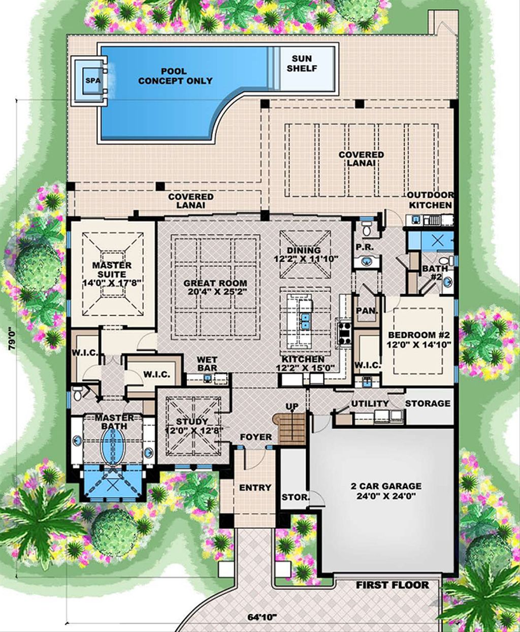 Mediterranean Style House Plan - 4 Beds 4.5 Baths 3616 Sq/Ft Plan #27 ...