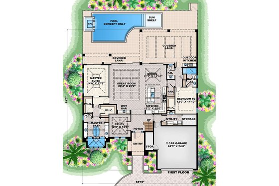 Floor Plan - Main Floor for Mediterranean House Plan #27-562 - 4 bed, 4.5 bath