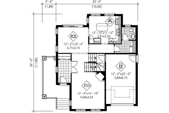 Floor Plan - Main Floor for European House Plan #25-4161 - 3 bed, 1.5 bath