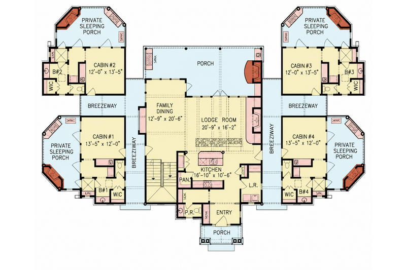 House Design - Floor Plan - Main Floor for Craftsman House Plan #54-706 - 4 bed, 4.5 bath