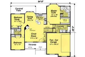 Floor Plan - Main Floor for Ranch House Plan #18-1057 - 3 bed, 2 bath