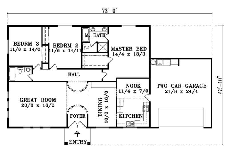 Home Plan - Floor Plan - Main Floor for European House Plan #1-1366 - 3 bed, 2 bath