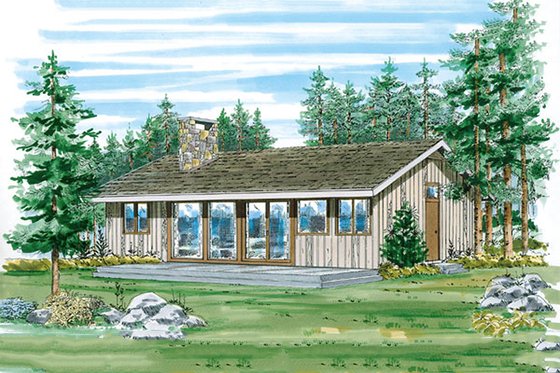 Exterior - Front Elevation 3 for Cabin House Plan #47-109 - 3 bed, 1 bath
