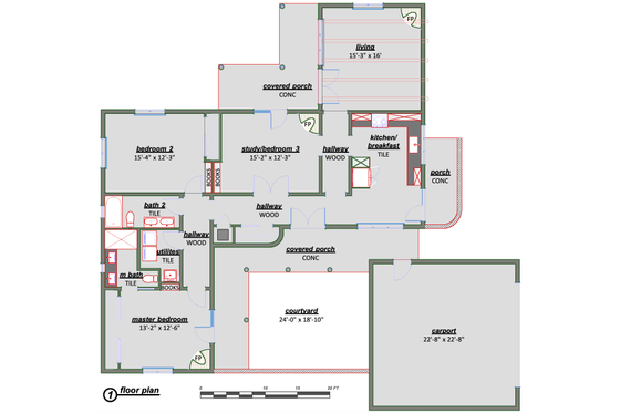 Floor Plan - Main Floor for Adobe / Southwestern House Plan #450-9 - 3 bed, 2 bath