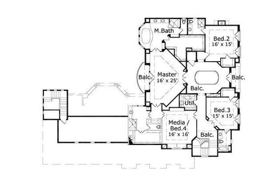 Floor Plan - Upper Floor for European House Plan #411-657 - 4 bed, 3.5 bath