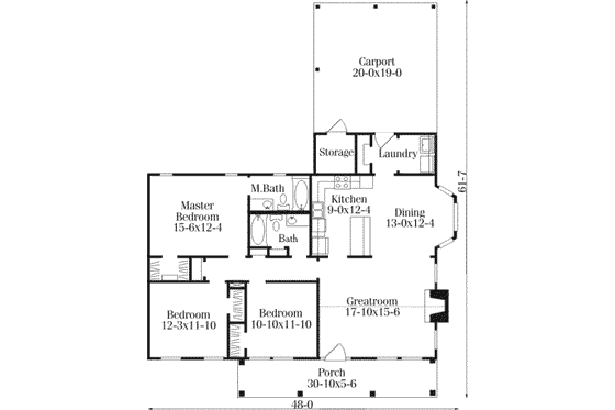 Floor Plan - Main Floor for Farmhouse House Plan #406-243 - 3 bed, 2 bath