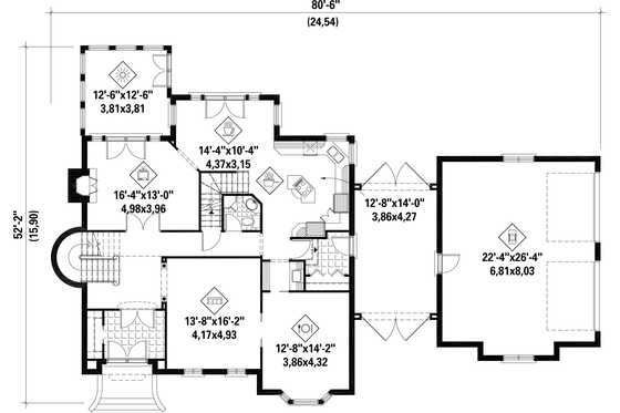 Floor Plan - Main Floor for European House Plan #25-4707 - 3 bed, 2 bath