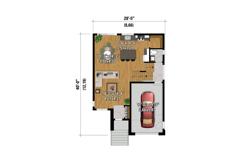 House Blueprint - Floor Plan - Main Floor for Farmhouse House Plan #25-4977 - 3 bed, 1 bath