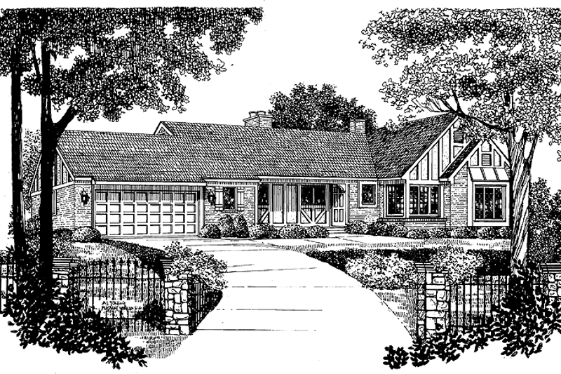 House Blueprint - Tudor Exterior - Front Elevation Plan #72-750