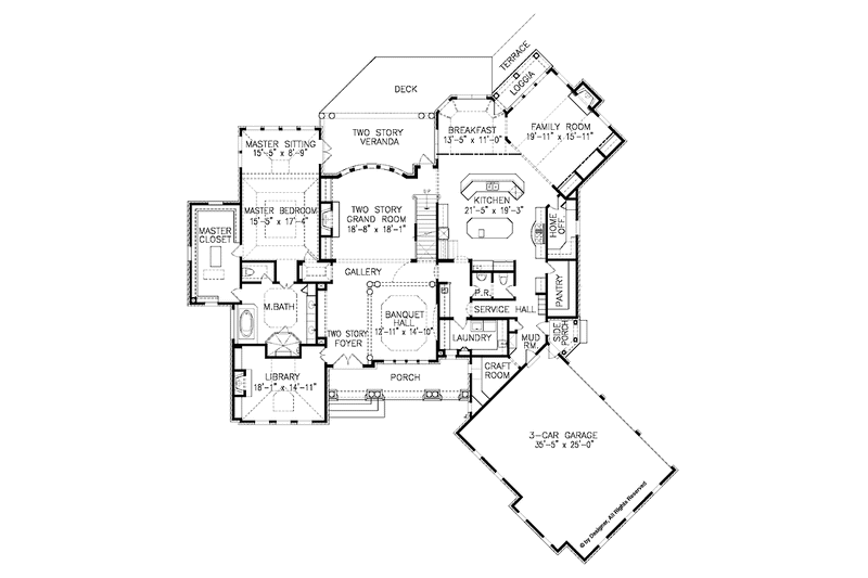 House Blueprint - Floor Plan - Main Floor for European House Plan #54-281 - 4 bed, 3.5 bath